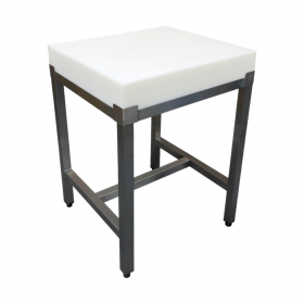 Billot Poly blanc sur châssis inox - 600 x 600 x 850 mm