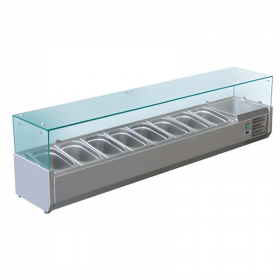 Vitrine saladette réfrigérée à ingrédients 380 mm - 1800 mm - 8 GN1/3