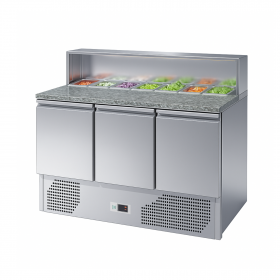 Tour à pizza réfrigéré 3 portes avec top à ingrédients plan en granit