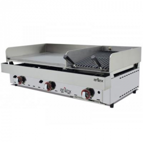 Plancha Fry-Top Arilex à gaz avec plaque ACIER RECTIFIE et Grill Pierre de Lave