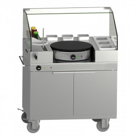 Chariot à Crêpière avec Vitre Amovible et Placard Chauffant