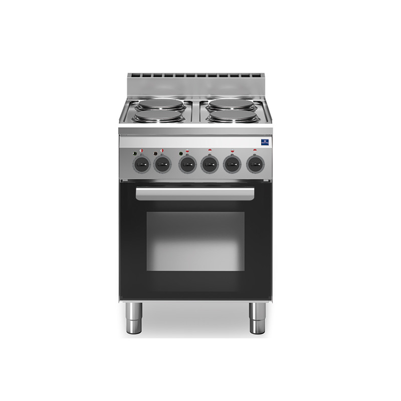 Fourneau électrique professionnel 4 feux sur four électrique à convection avec gril électrique Virtus 600