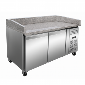 Table à pizza réfrigérée en granit 2 portes avec dosseret