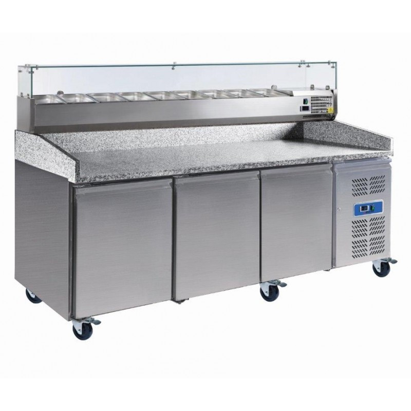 Table à pizza réfrigérée 3 portes avec vitrinette réfrigérée indépendante