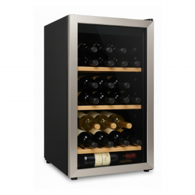 Cave à Vin de Service - 22 Bouteilles - Cadre Inox - Étagères en Bois