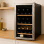 Cave à Vin de Service - 22 Bouteilles - Cadre Inox - Étagères en Bois