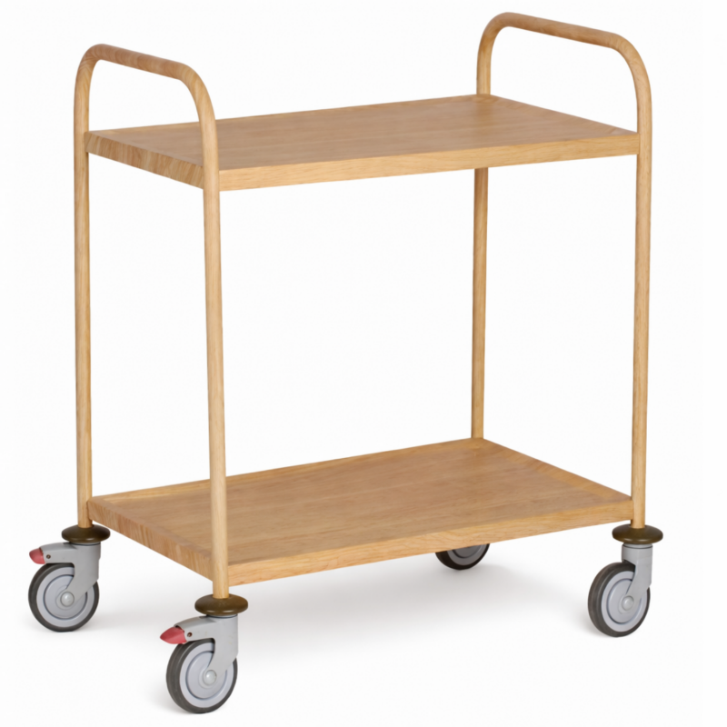 Chariot de Service Imitation Bois - 2 plateaux - 845x525x940 mm
