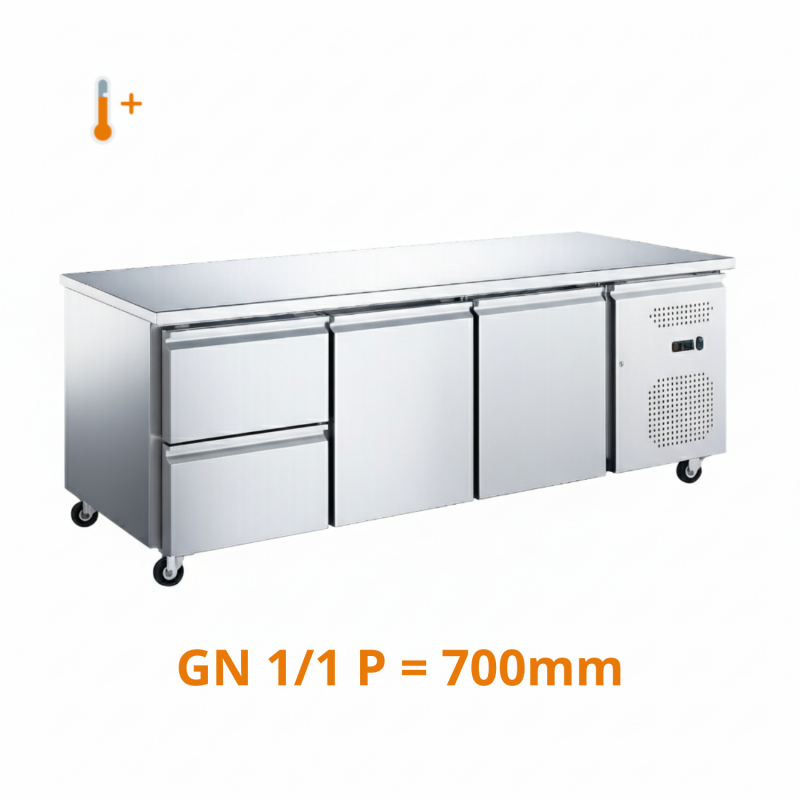 Desserte réfrigérée positive centrale 2 portes et 2 tiroirs GN1/1