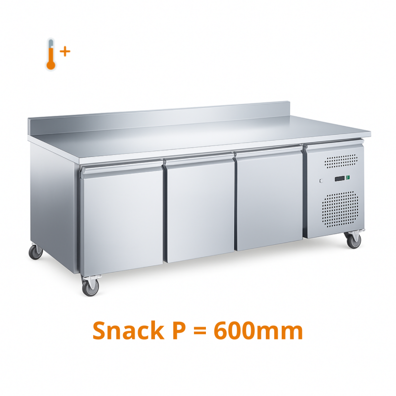 Table réfrigérée positive adossée 3 portes snack 600