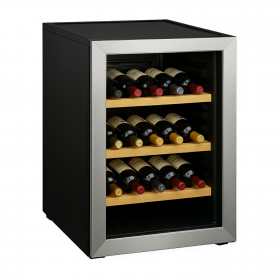 Cave à Vin de Service - 15 Bouteilles - Cadre Inox - Étagères en Bois