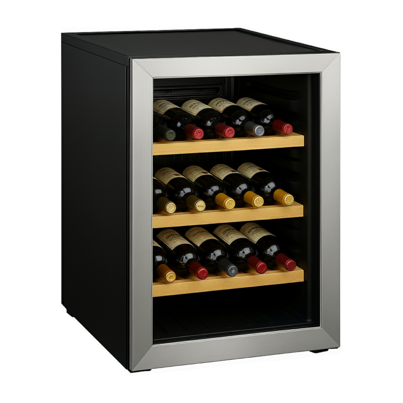 Cave à Vin de Service - 15 Bouteilles - Cadre Inox - Étagères en Bois