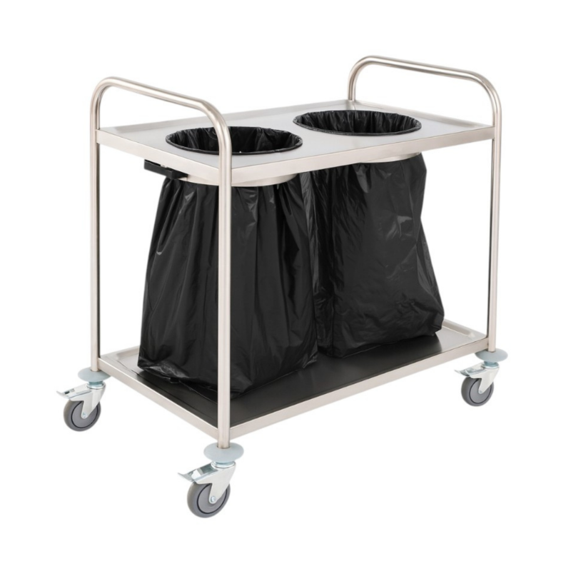Chariot inox 2 poubelles avec 2 arceaux