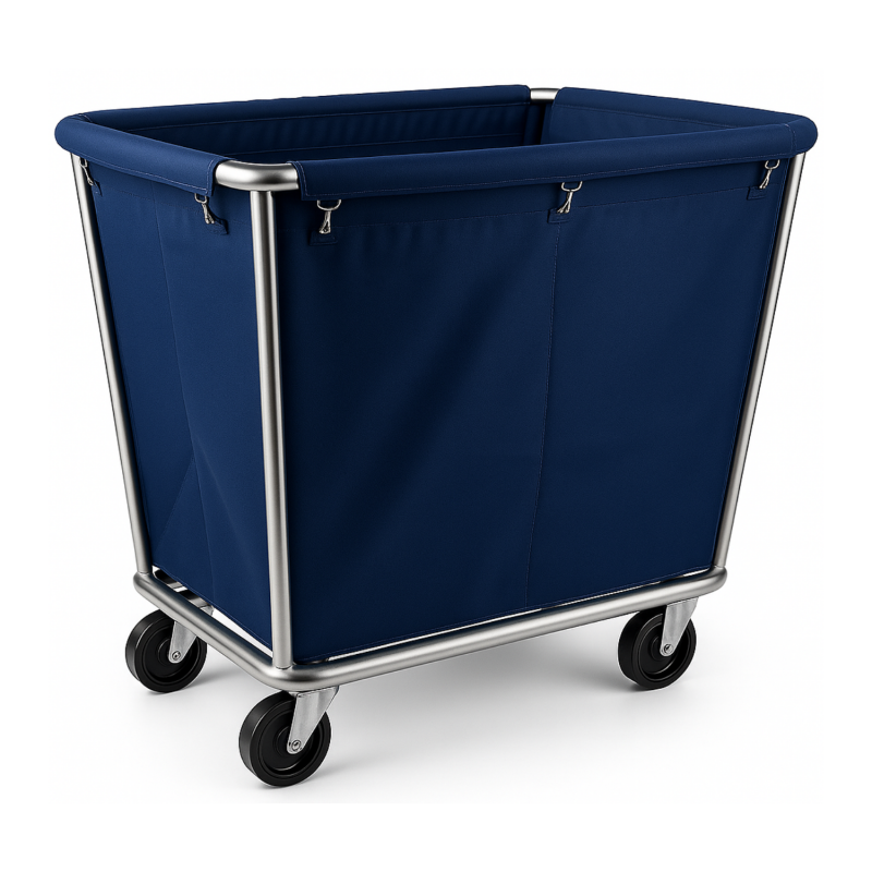 Chariot à linge conique inox avec roulettes