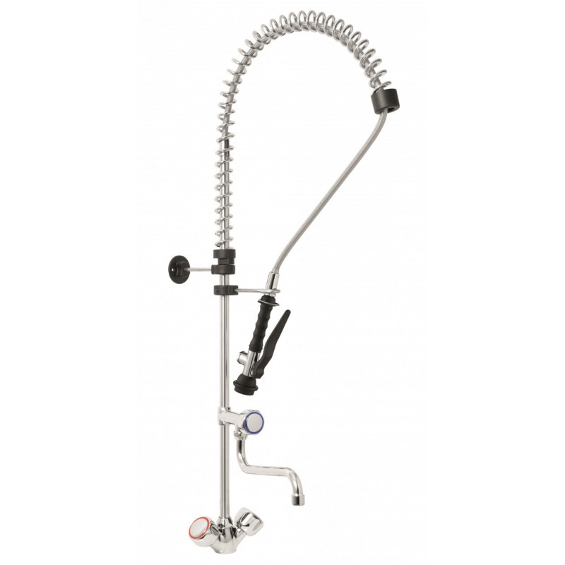 Douchette monotrou sur plonge mitigeur avec col de cygne et poignées