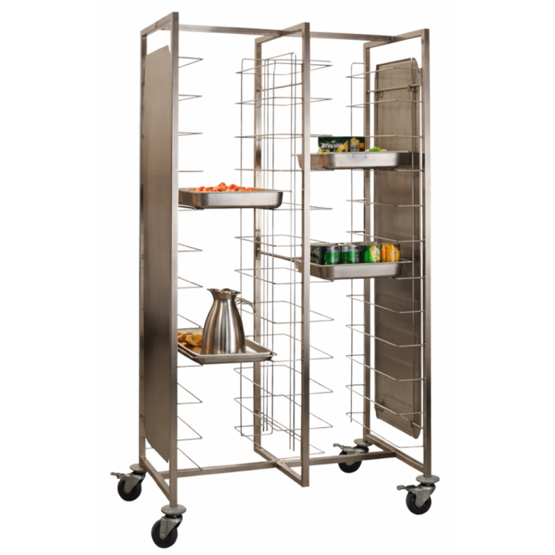 Echelle 12 niveaux GN 1/1 double rangée avec panneaux latéraux - Chariot inox