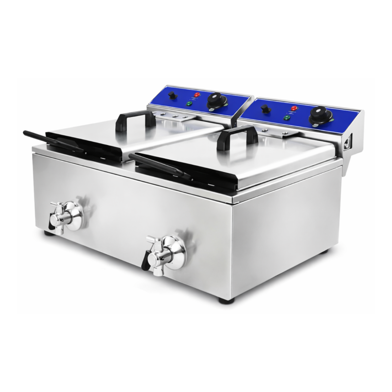 Friteuse électrique avec vanne de vidange - 2 x 6 Litres