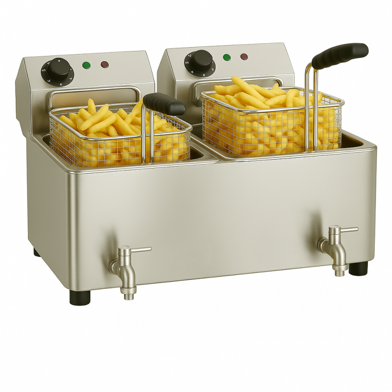 Friteuse électrique professionnelle 2 x 10 L avec vannes de vidange