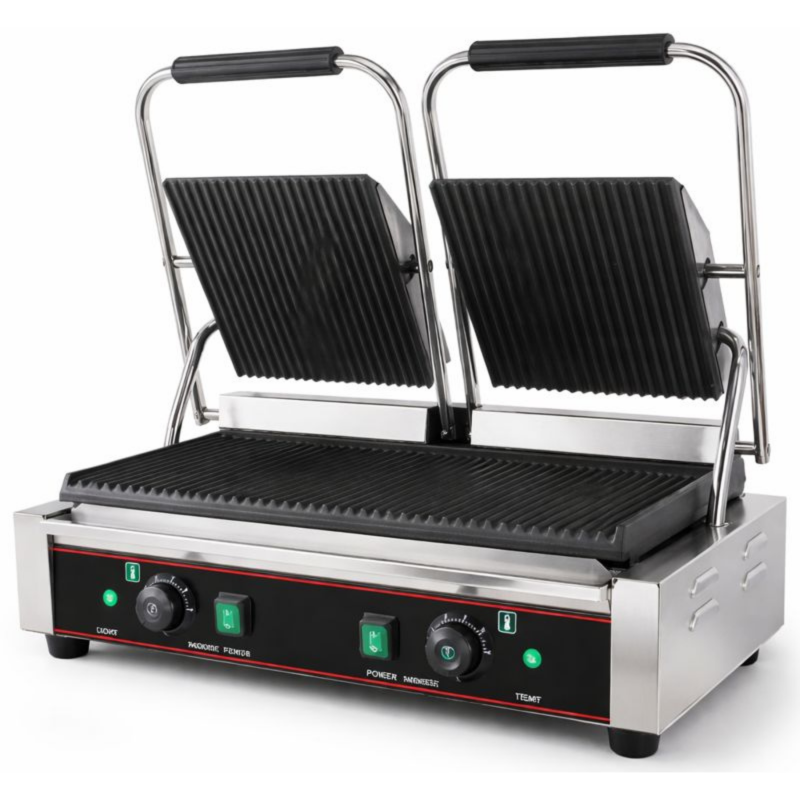 Grill panini double électrique professionnel rainuré