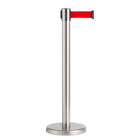 Poteau guide-file avec sangle rouge 2 m – Argent