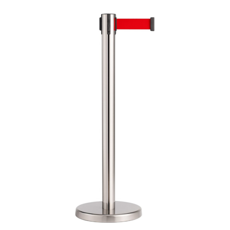 Poteau guide-file avec sangle rouge 2 m – Argent