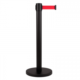 Poteau guide-file télescopique avec sangle rouge 2 m – Finition noire