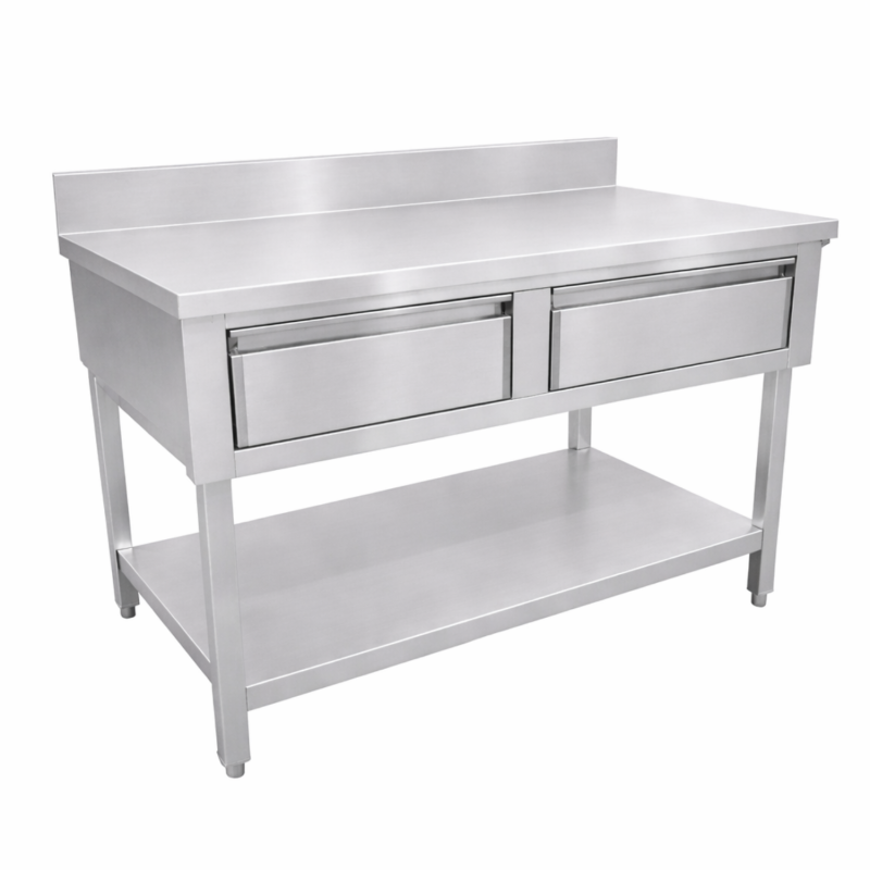 Table inox adossée 1000 x 600 mm avec 2 tiroirs