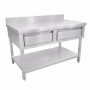 Table inox adossée 1000 x 600 mm avec 2 tiroirs