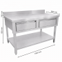 Table inox adossée 1000 x 600 mm avec 2 tiroirs