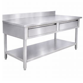 Table inox adossée 1200 x 600 mm avec 2 tiroirs