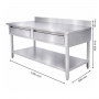 Table inox adossée 1200 x 600 mm avec 2 tiroirs