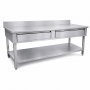 Table inox adossée 1400 x 600 mm avec 2 tiroirs