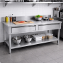 Table inox adossée 1400 x 600 mm avec 2 tiroirs