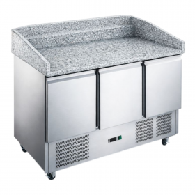 Table à pizza réfrigérée en granit 3 portes avec dosseret