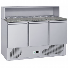 Table à pizza réfrigérée en granit 3 portes avec saladette