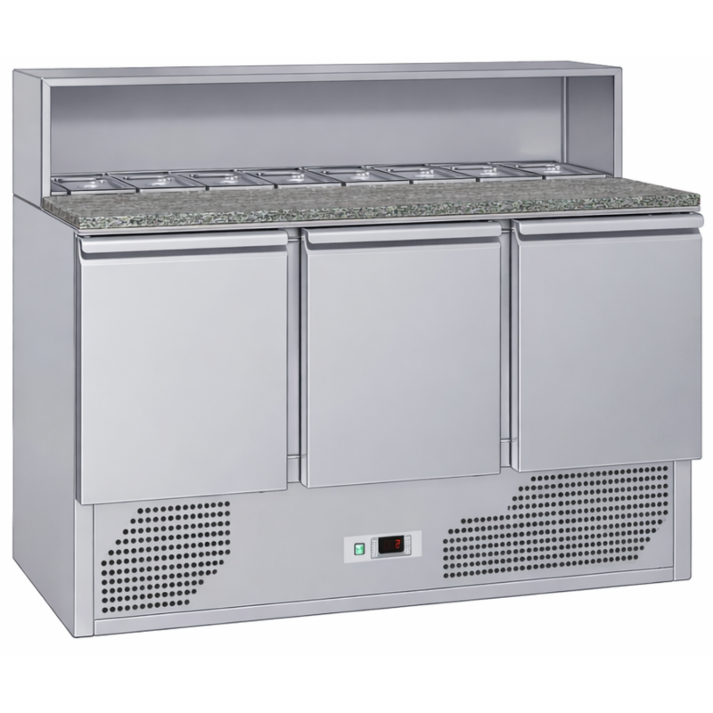 Table à pizza réfrigérée en granit 3 portes avec saladette