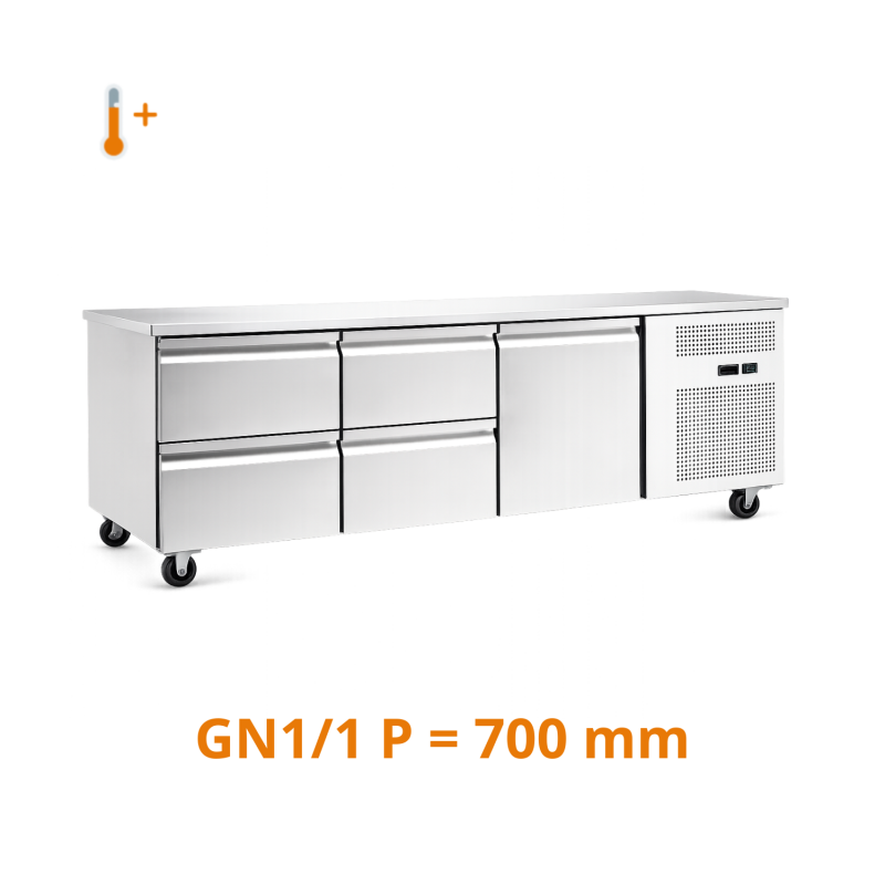 Desserte réfrigérée positive centrale 1 porte et 4 tiroirs GN1/1