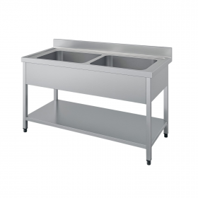 Plonge inox 2 bacs sans égouttoir - 1200 x 600 mm