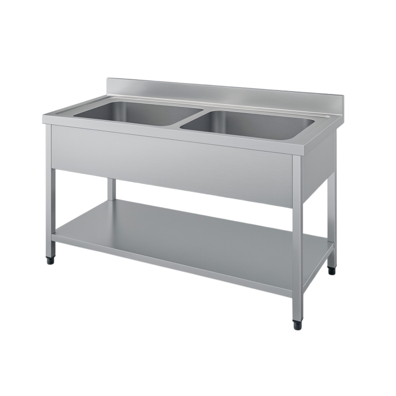 Plonge inox 2 bacs sans égouttoir - 1200 x 600 mm