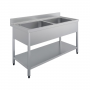 Plonge inox 2 bacs sans égouttoir - 1200 x 600 mm