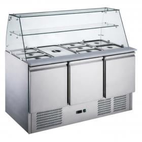 Saladette réfrigérée 3 portes avec vitre droite et 1 étagère