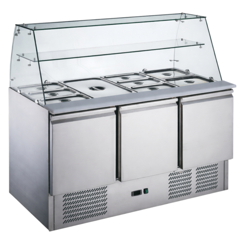 Saladette réfrigérée 3 portes avec vitre droite et 1 étagère