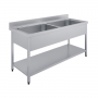 Plonge inox 2 bacs sans égouttoir - 1400 x 700 mm