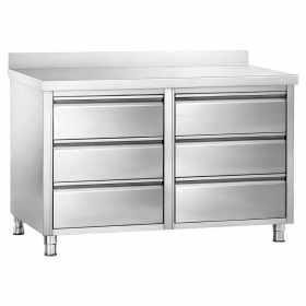 Meuble inox 6 tiroirs avec dosseret 1000 x 700 x 970 mm