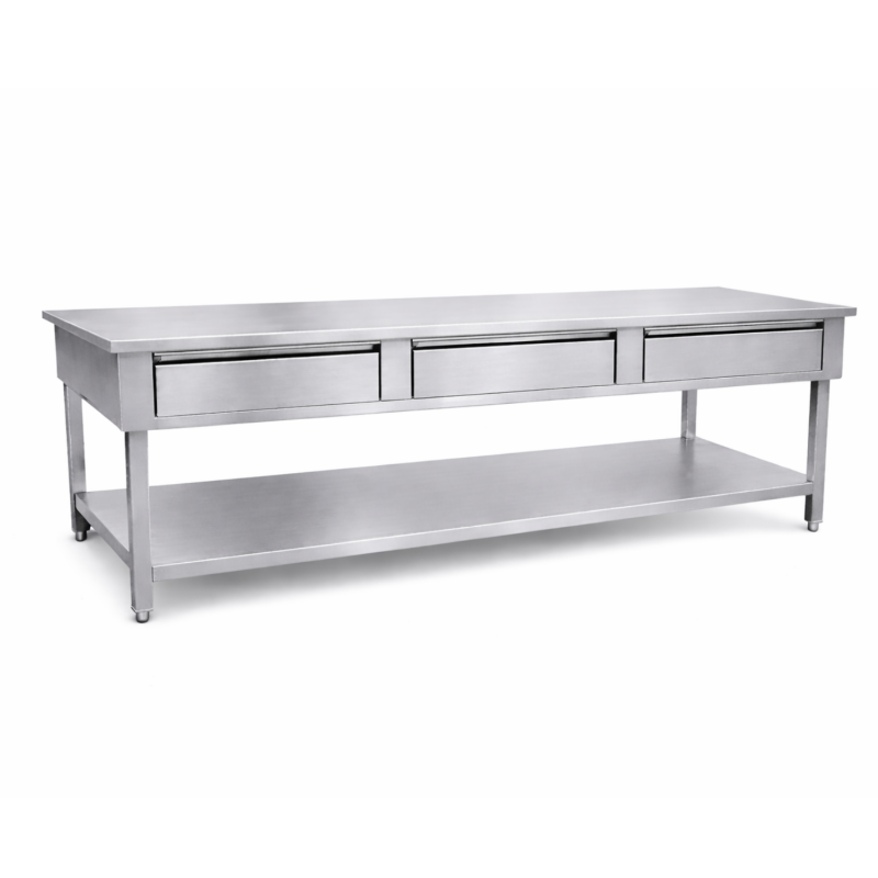 Table inox centrale 1800 x 600 mm avec 3 tiroirs