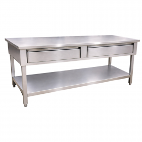 Table inox centrale 1400 x 600 mm avec 2 tiroirs
