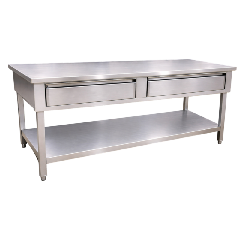 Table inox centrale 1400 x 600 mm avec 2 tiroirs