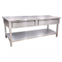 Table inox centrale 1400 x 600 mm avec 2 tiroirs