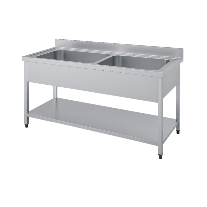 Plonge inox 2 bacs sans égouttoir - 1400 x 600 mm