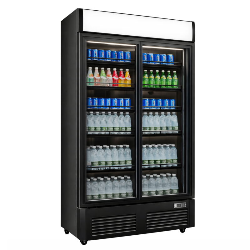 Armoire à boissons réfrigérée 720 Litres noire 2 portes coulissantes avec canopy