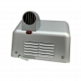 Sèche-mains vu de dos avec grille d’aération et raccordement supérieur.
